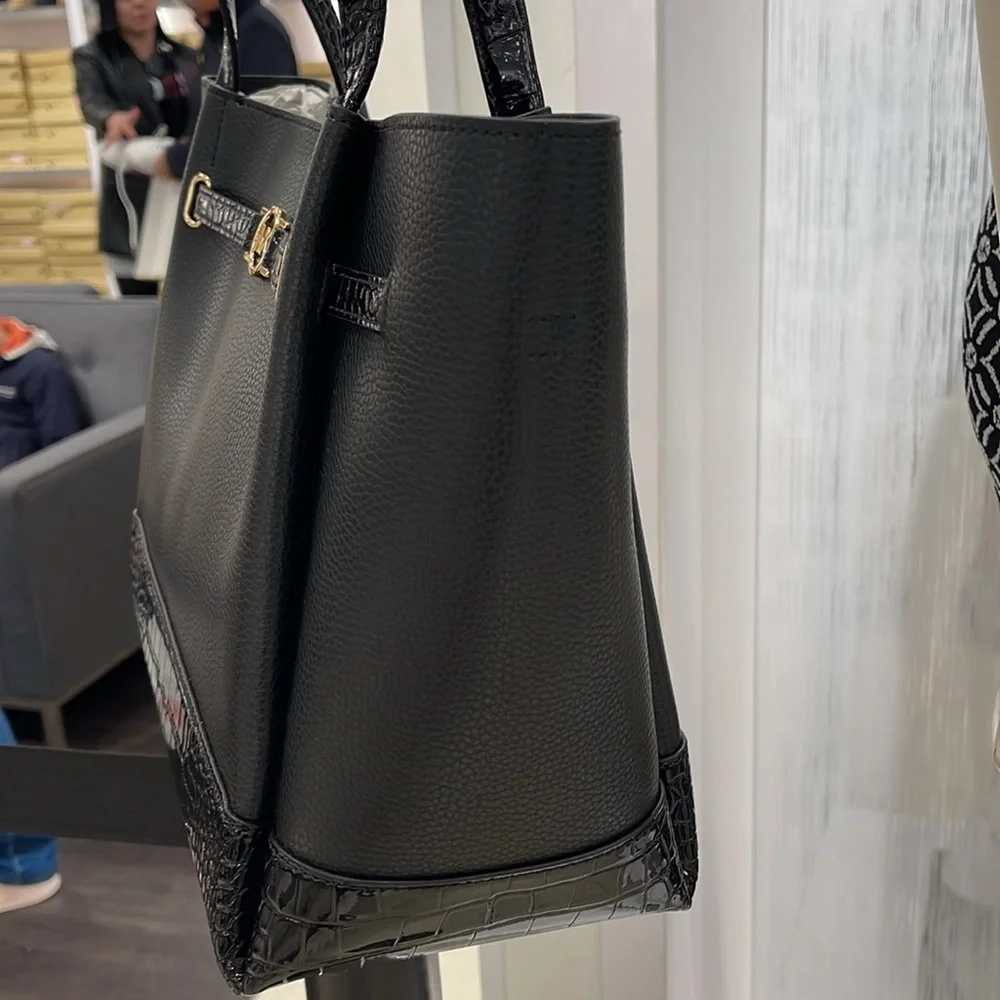 MICHAEL KORS Reed Lg Lthr Belted Satchel Shoulder Handbag  Black Crocodile  NWT